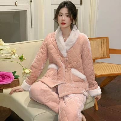 女款三层夹棉甜美可爱家居服套装