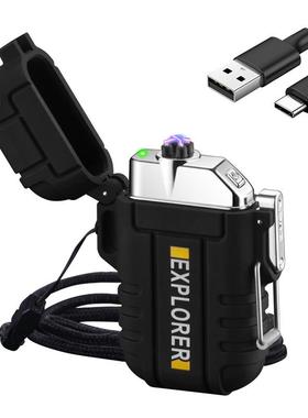 Type-c可充电无焰户外探险防风防水双火电弧脉冲离子打火机跨境