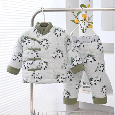 手工婴儿棉服套装盘扣新中式服