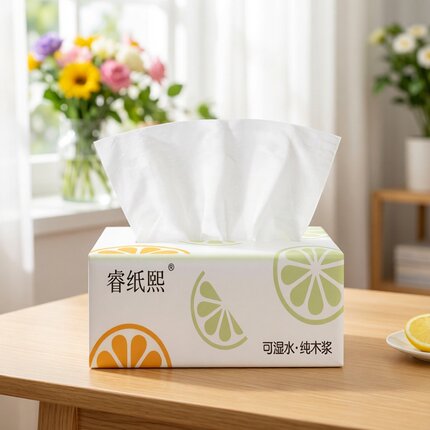 睿纸熙柠檬印花抽纸家用可湿水纯木浆面巾纸抽取式卫生纸
