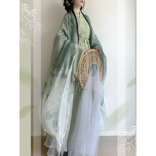 藏仙居原创汉服春款青竹魏晋大袖衫直裾重工刺绣日常超仙气套装