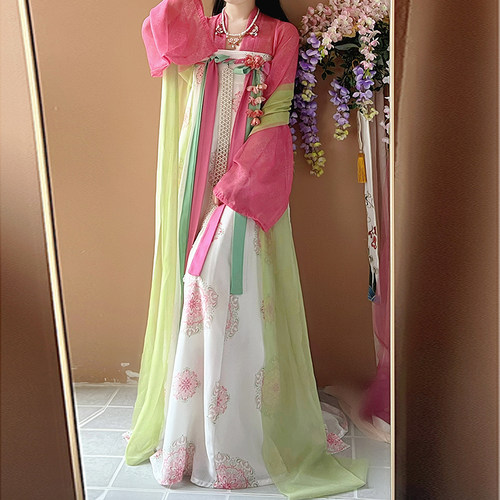 藏仙居新款齐胸桃红柳绿