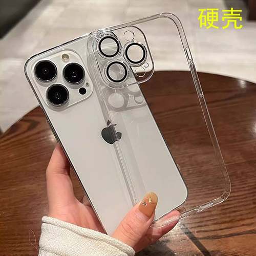 适用iPhone16手机保护壳苹 果15/14新款简约透明12pc硬壳苹 果13带全包玻璃镜头膜