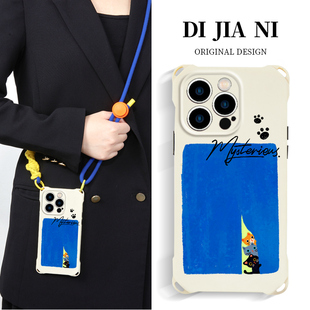 偷感小猫适用苹果15promax手机壳斜挎可背iphone16挂绳女款14PM手腕plus高级13可爱pro新款17Air防摔12硅胶11