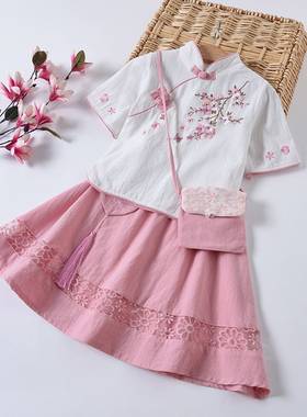 汉服女童中国风棉麻儿童套装