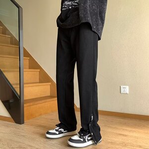 MC149-P40美式vibe裤子小众设计感纯休闲裤男高街排扣开叉微喇裤图片