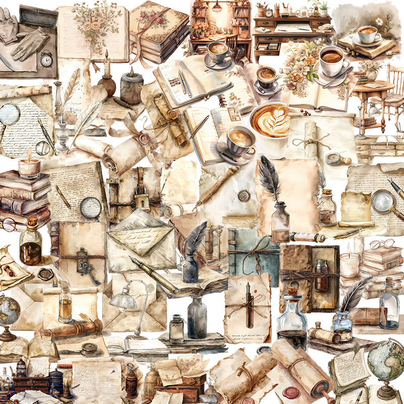 50张文艺复古PET贴纸防水透明