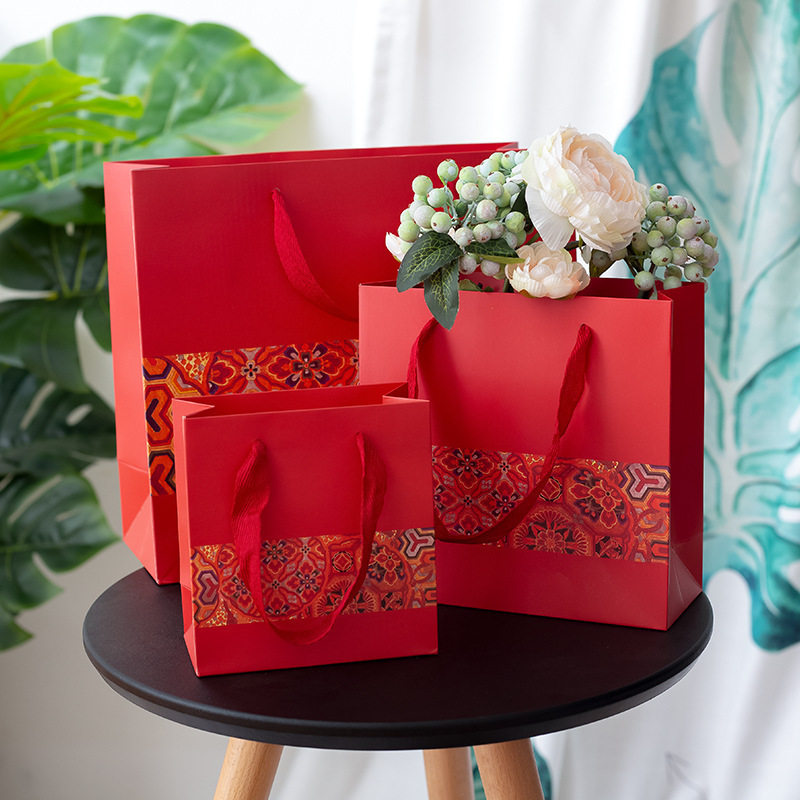 中国风礼品袋红色新年回礼袋大号2026马年春节过年手提袋糖果礼盒烟酒伴手礼包装袋服装袋化妆品礼物袋纸袋