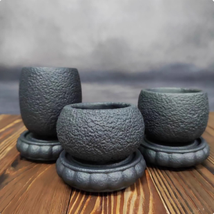 仿黑陶水泥花盆硅胶模具多肉桌面小绿植花盆高颜值小植物花盆模具