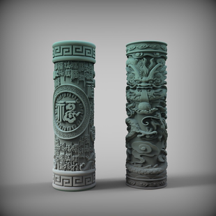 新中式百福柱-龙柱硅胶模具青砂石水泥鱼缸造景桌面香薰蜡烛模具