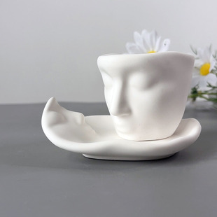 【非礼也】创意致爱人脸雕像咖啡杯 对视亲吻盘硅胶模具石膏摆件