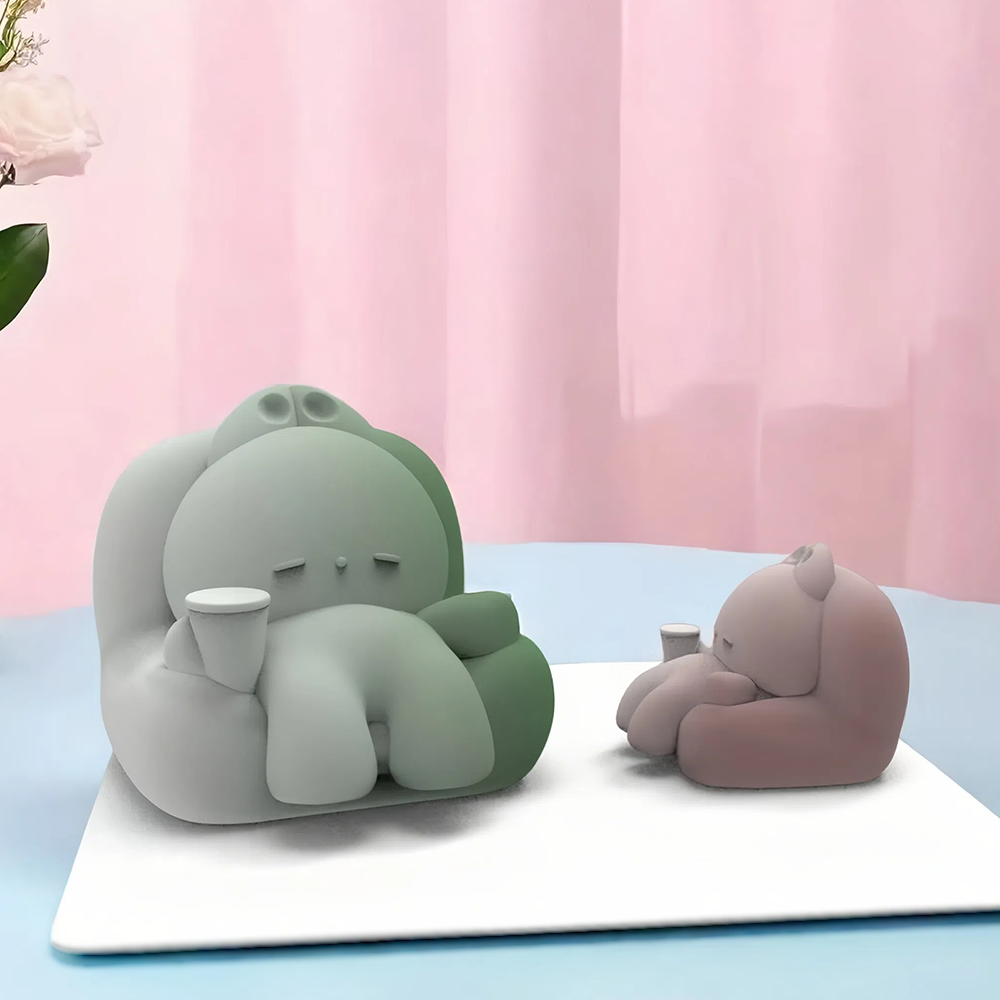 可爱沙发兔喝奶茶慕斯冰块硅胶模具食品级卡通DIY蜡烛石膏模具