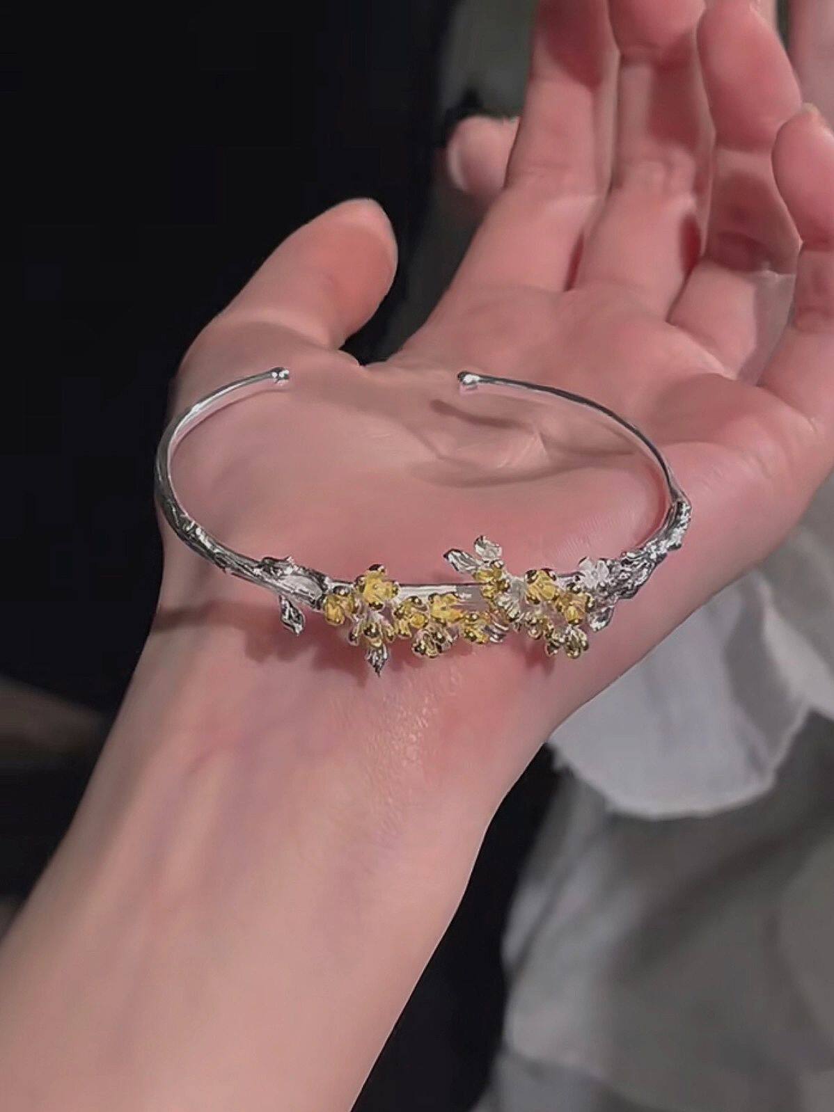 瑞诺繁花簇锦银手镯女925银lucky时尚小众设计情人节礼物送女友