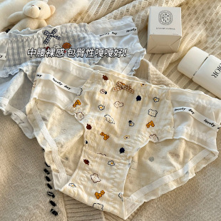 可穿到200斤泡泡格子可爱三角裤 印花 棉质中低腰日系甜美女内裤