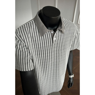 休闲半袖 鱼骨纹亨利领短袖 T恤男春夏高级感潮牌宽松polo领打底衫