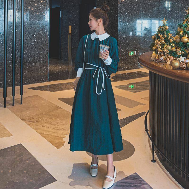 法式复古连衣裙赫本风长裙2021春装新款收腰显瘦名媛气质女神范