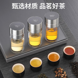 卓火百货升级款 新品 迷你茶水分离杯智能显温高档车载泡茶水杯玻璃