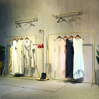 服装店展示架金色挂衣架落地式女装店货架展示架卖衣服货架子店铺