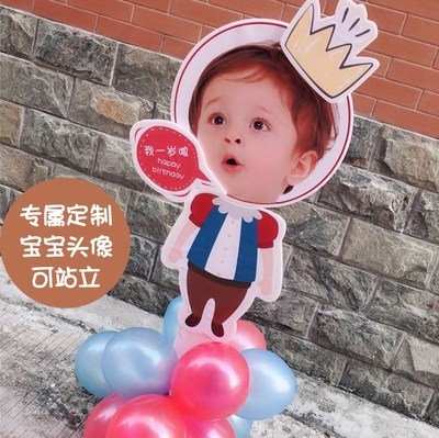 宝宝一周岁生日百天百日宴会布置可站立指示迎宾牌定制头像照片