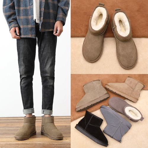 Флисовые удерживающие тепло короткие сапоги, зимние нескользящие туфли, из натуральной кожи