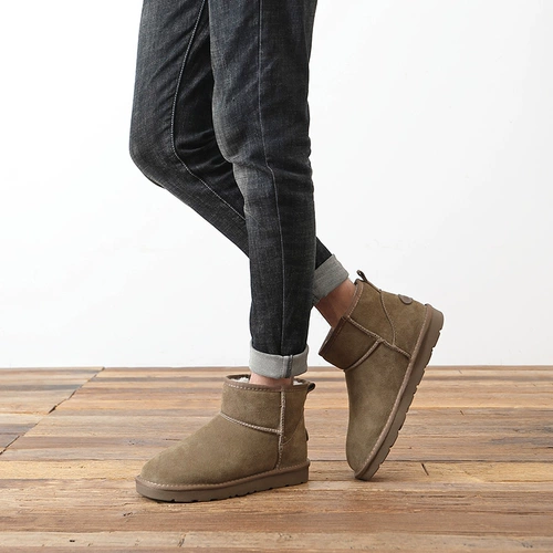 Флисовые удерживающие тепло зимние нескользящие короткие сапоги, из натуральной кожи