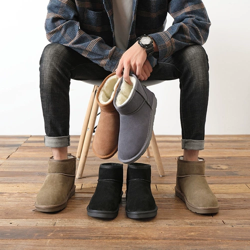 Флисовые удерживающие тепло зимние нескользящие короткие сапоги, из натуральной кожи