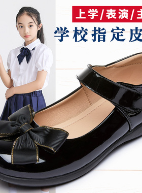 女童黑色皮鞋女礼仪童鞋公主鞋演出鞋花童主持表演黑鞋小皮鞋