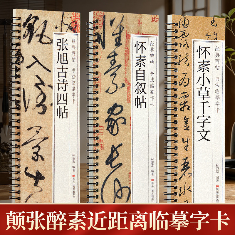 颠张醉素近距离临摹字卡 怀素小草千字文自叙帖张旭古诗四帖  附简体旁注原大全文成人初学者毛笔书法入门临摹练习字帖技法教程