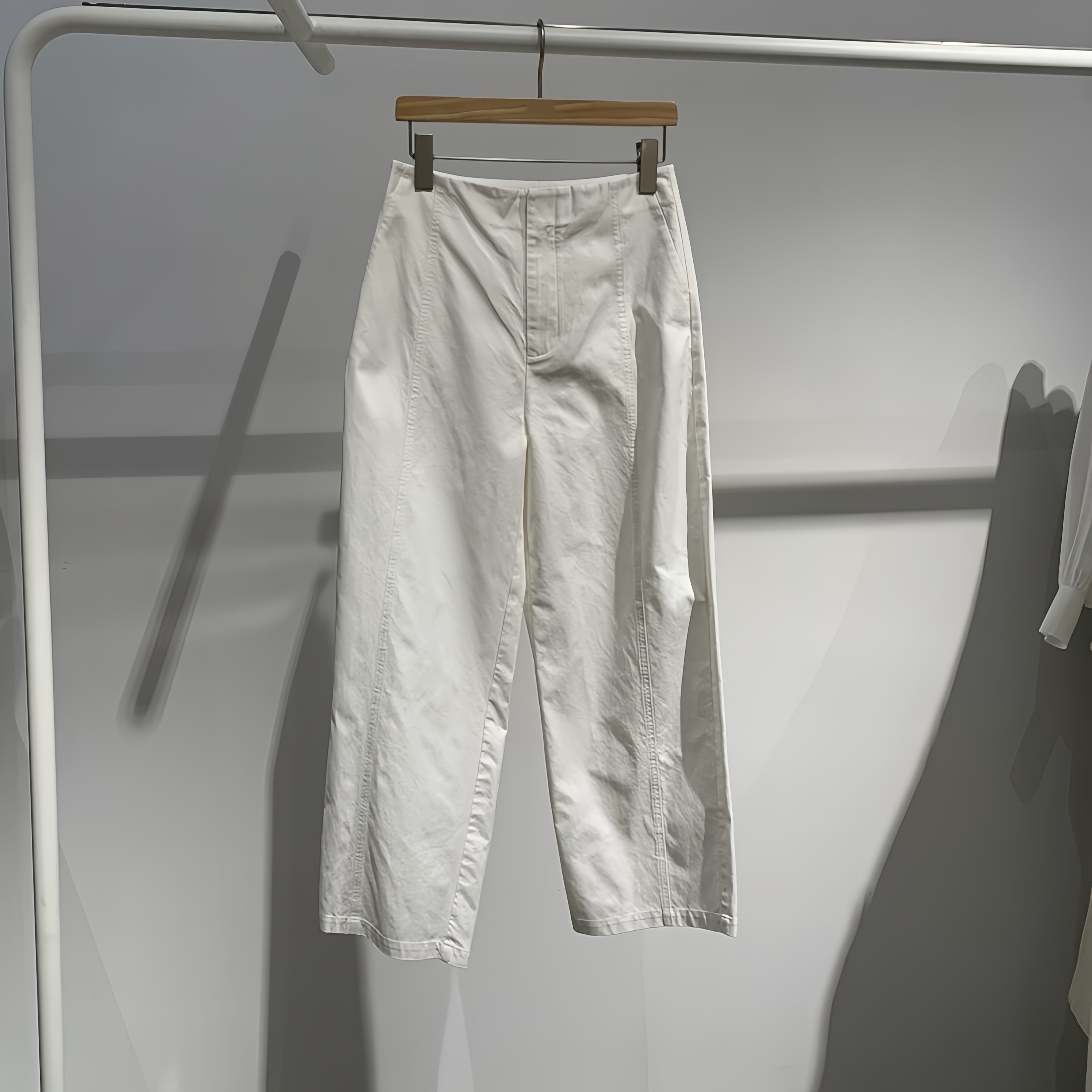 令麦檬2024夏季新款直筒显瘦白色纯棉休闲裤长裤女裤子5F3150971