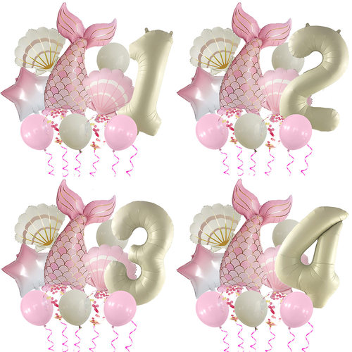 哑光粉美人鱼尾生日数字气球套装