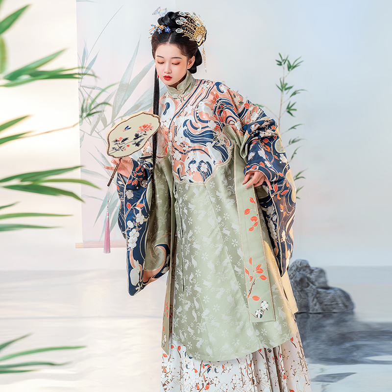 徽韻雅頌原創(chuàng)漢服【綿綿兔】仿妝花織金明制斜襟立領(lǐng)長(zhǎng)襖秋冬