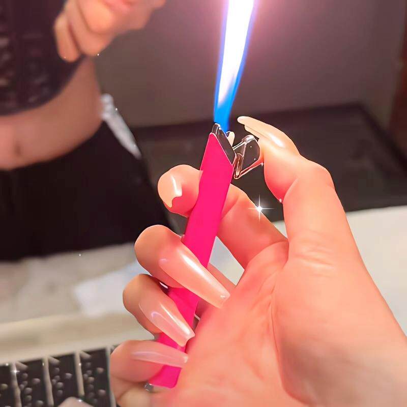 创意国潮糖果色女士打火机可充气个性小巧细长可放烟盒便携送男友