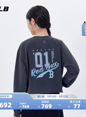 MLB官方女款后背图案复古水洗做旧短款圆领卫衣秋季新款MTV08