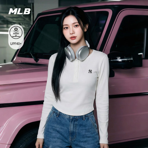 MLB官方 女款复古修身时尚亨利领防晒长袖T恤26夏季新款百搭TSB08