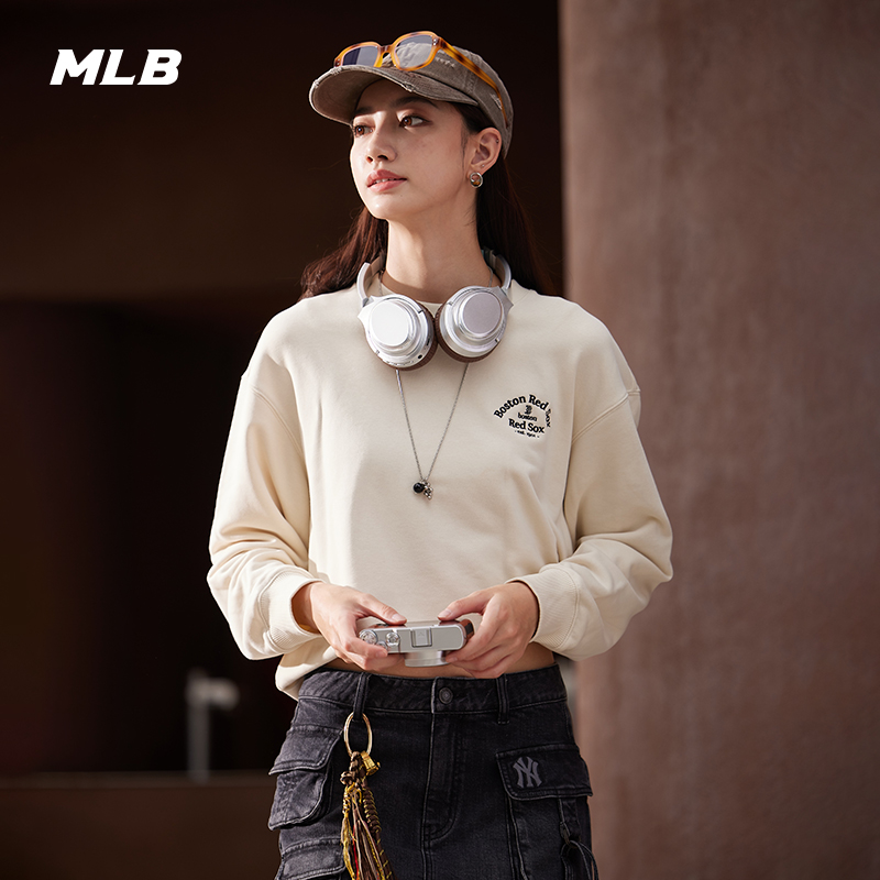MLB官方 男女情侣时尚简约基础百搭圆领套头卫衣25秋季新款MTB17