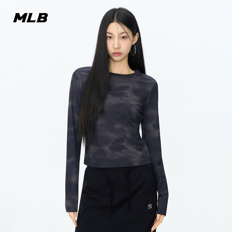 MLB女款复古扎染老花修身长袖T恤图片