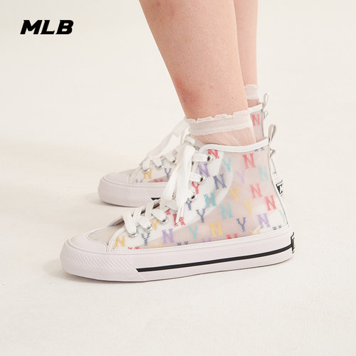 MLB官方男女复古帆布鞋高帮透明