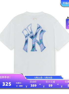 MLB官方 男女情侣复古印花潮流背标短袖百搭T恤夏季新款TSB63
