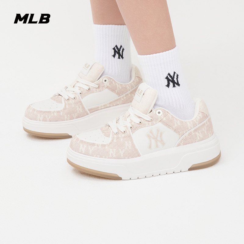 MLB官方 男女情侣老花厚底增高学长鞋休闲舒适百搭板鞋春夏SXS01