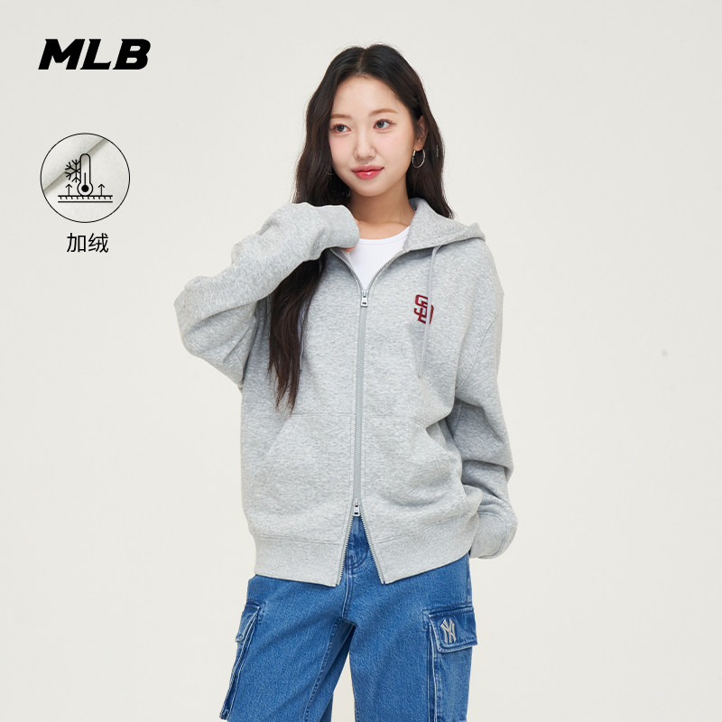 MLB官方 男女情侣学院风加绒连帽拉链衫外套24冬季TRV02,运动服/休闲服装,运动茄克/外套,淘宝优惠券,粉丝福利购,淘宝优惠卷