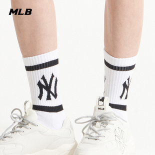 基础白袜时尚 男女情侣运动袜经典 休闲中筒袜SOMA2 MLB官方
