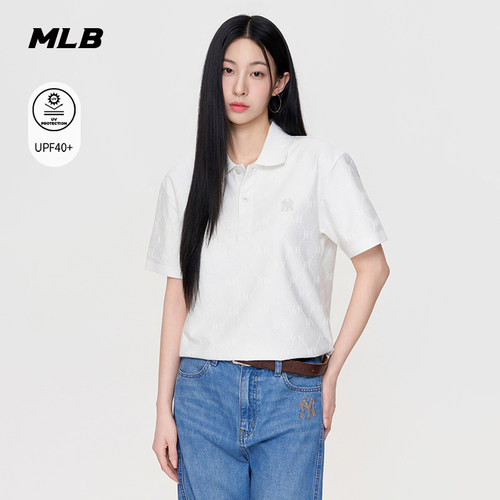 MLB官方 男女同款潮流时尚暗纹老花防晒POLO衫26夏季新款PQM01