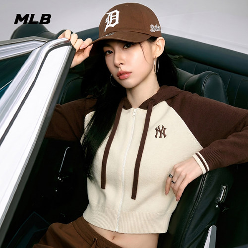 MLB官方 女款宽松百搭短款学院风连帽拉链针织衫26秋季新款KCV01