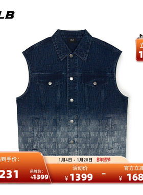 MLB官方男女情侣潮奢满印老花渐变牛仔 马甲外套25春夏新款VTM01