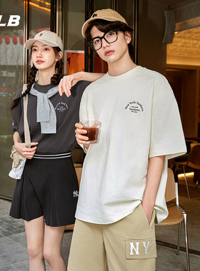 MLB官方 男女情侣圆领时尚休闲T恤纯色宽松短袖25夏季新款TSB41