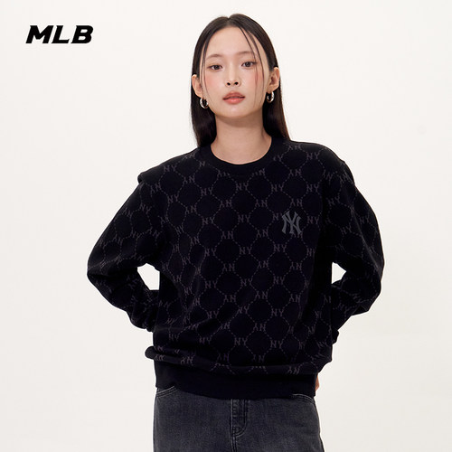 MLB官方男女同款时尚钻石老花小LOGO圆领套头卫衣新款MTM12