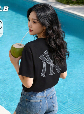 【情人节礼物】MLB官方男女同款宽松仿牛仔背标短袖26春新款TSM06