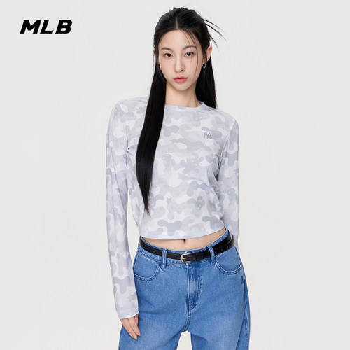 MLB官方 女款修身短款潮流老花皮肤衣长袖T恤26夏季新款百搭TSM57