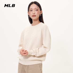 新款 25秋季 KPG01 男女情侣暗纹浮雕LOGO纯色针织圆领套衫 MLB官方