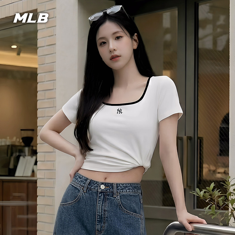 MLB官方女款潮流百搭蕾丝弹力修身T恤26夏季新款轻薄TSB52/TSB73图片